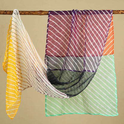 Leheriya Tie-Dye Patchwork Multicolor Kota Doria Cotton Stole 28