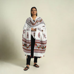  White Mirror Work Printed Cotton Kutch Embroidery Dupatta