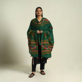  Green Mirror Work Printed Cotton Kutch Embroidery Dupatta