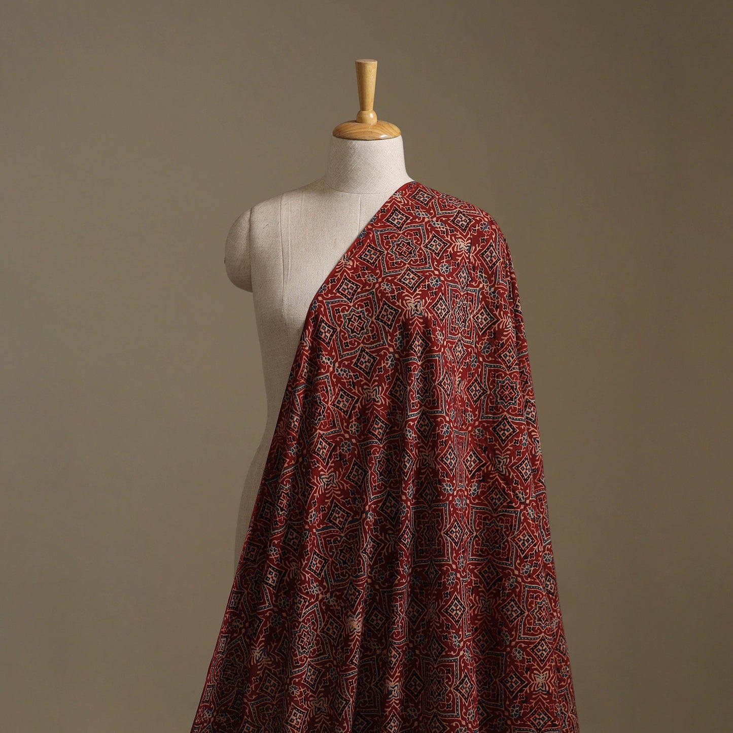 Maroon - Ajrakh Hand Block Print Natural Dyed Cotton Fabric 04