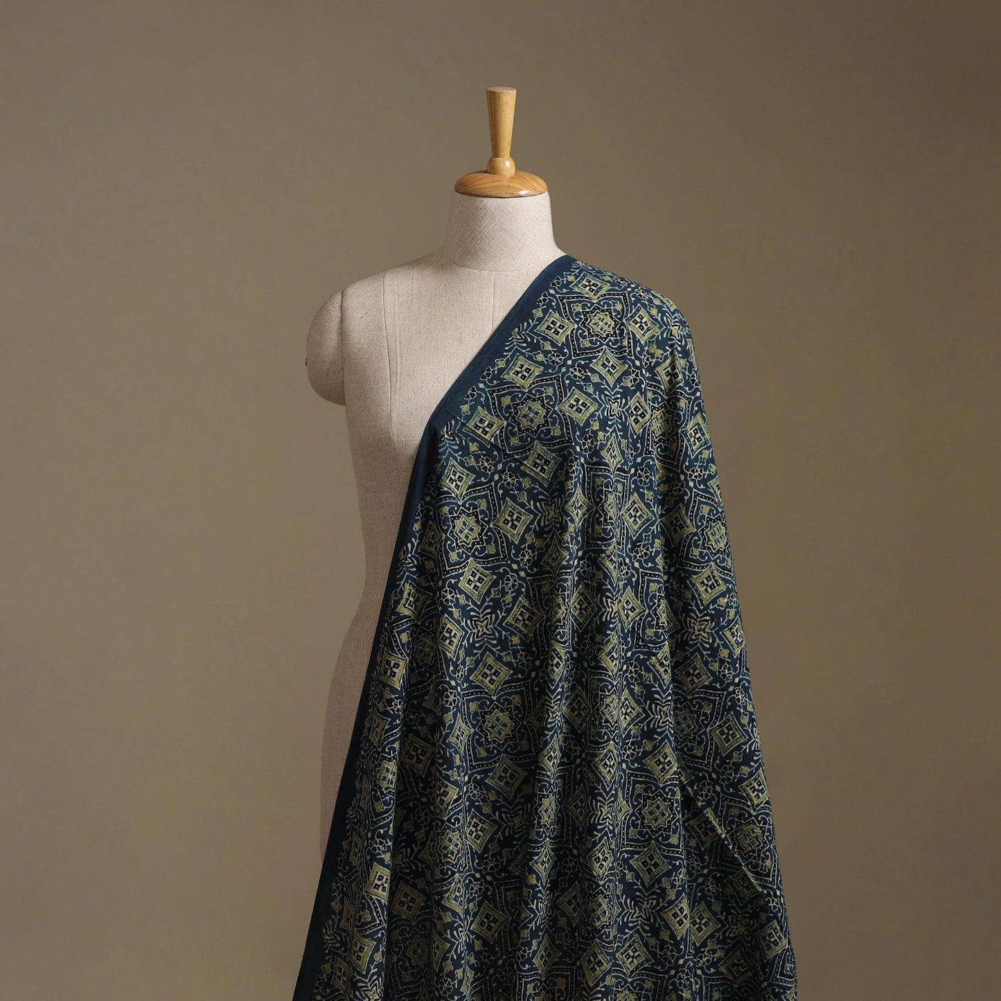 Blue - Ajrakh Hand Block Print Natural Dyed Cotton Fabric 01
