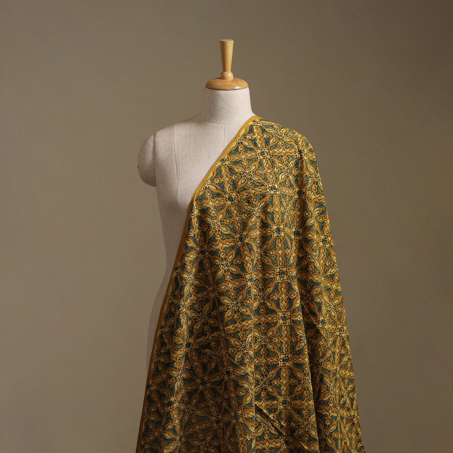 Yellow - Ajrakh Hand Block Print Natural Dyed Cotton Fabric 08