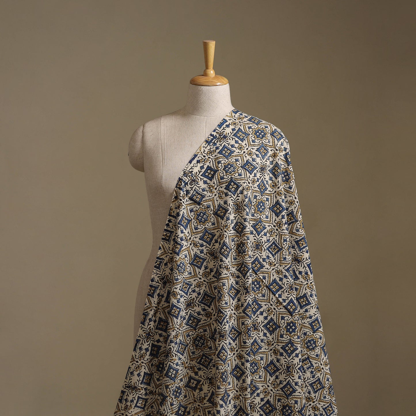 Beige - Ajrakh Hand Block Print Natural Dyed Cotton Fabric 14