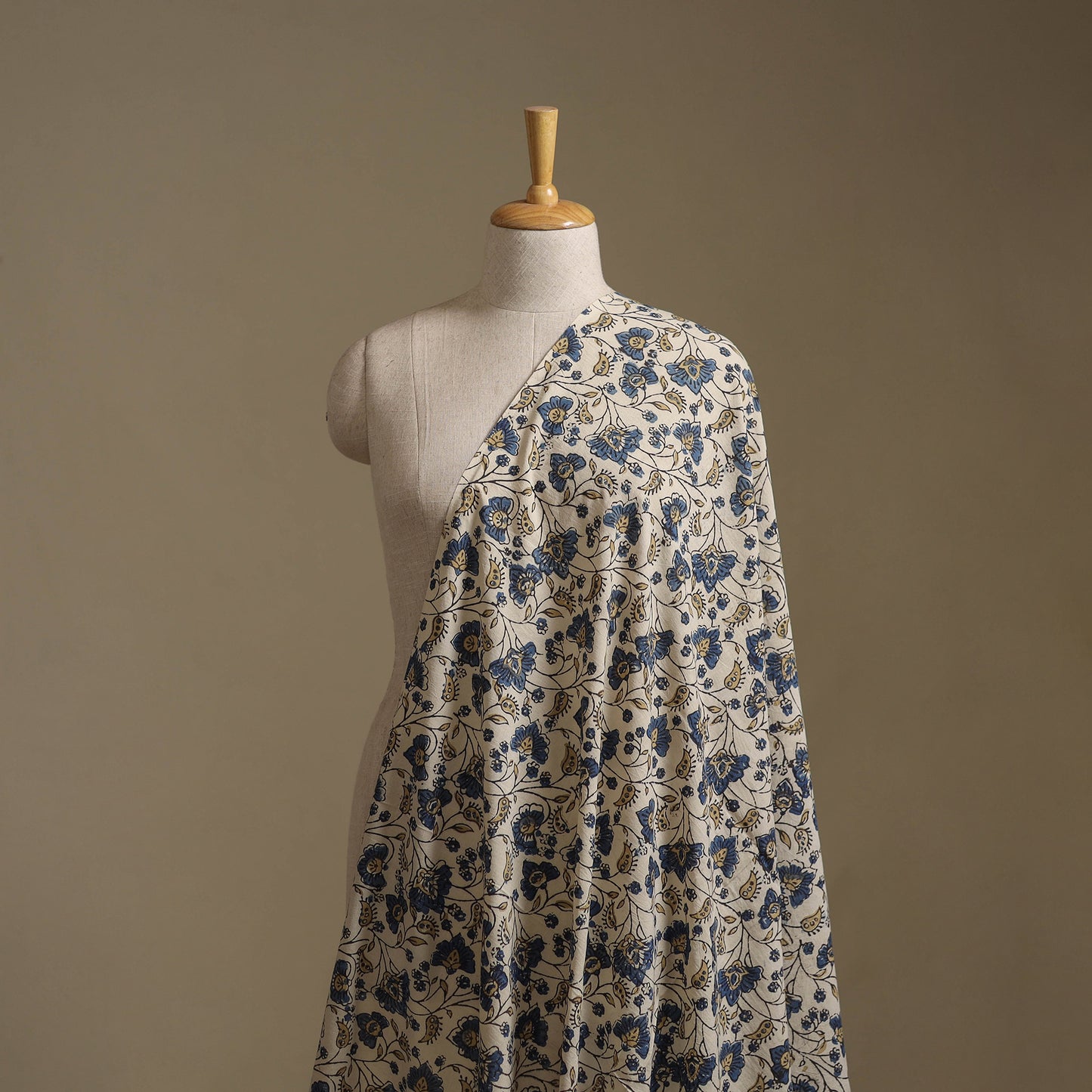Beige - Ajrakh Hand Block Print Natural Dyed Cotton Fabric 17