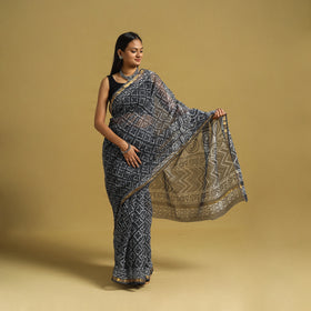 Blue - kota doria cotton bagru saree 20 - handcrafted