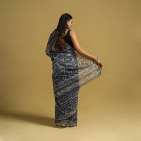 Blue - kota doria cotton bagru saree 20 - handcrafted