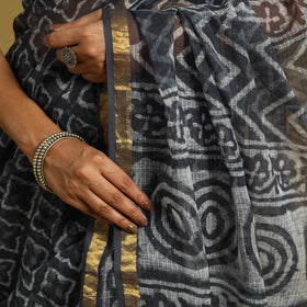 Blue - kota doria cotton bagru saree 20 - handcrafted