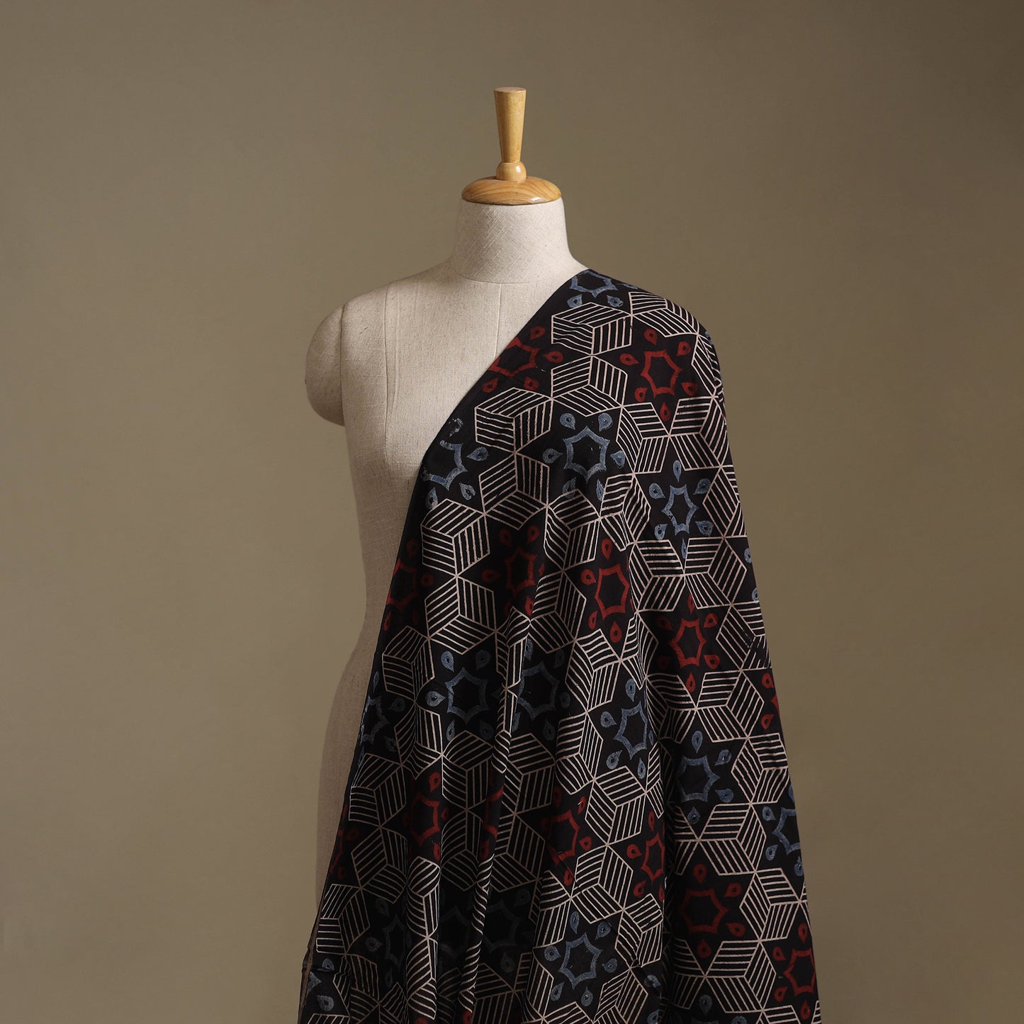 Black - Ajrakh Hand Block Print Natural Dyed Cotton Fabric 32