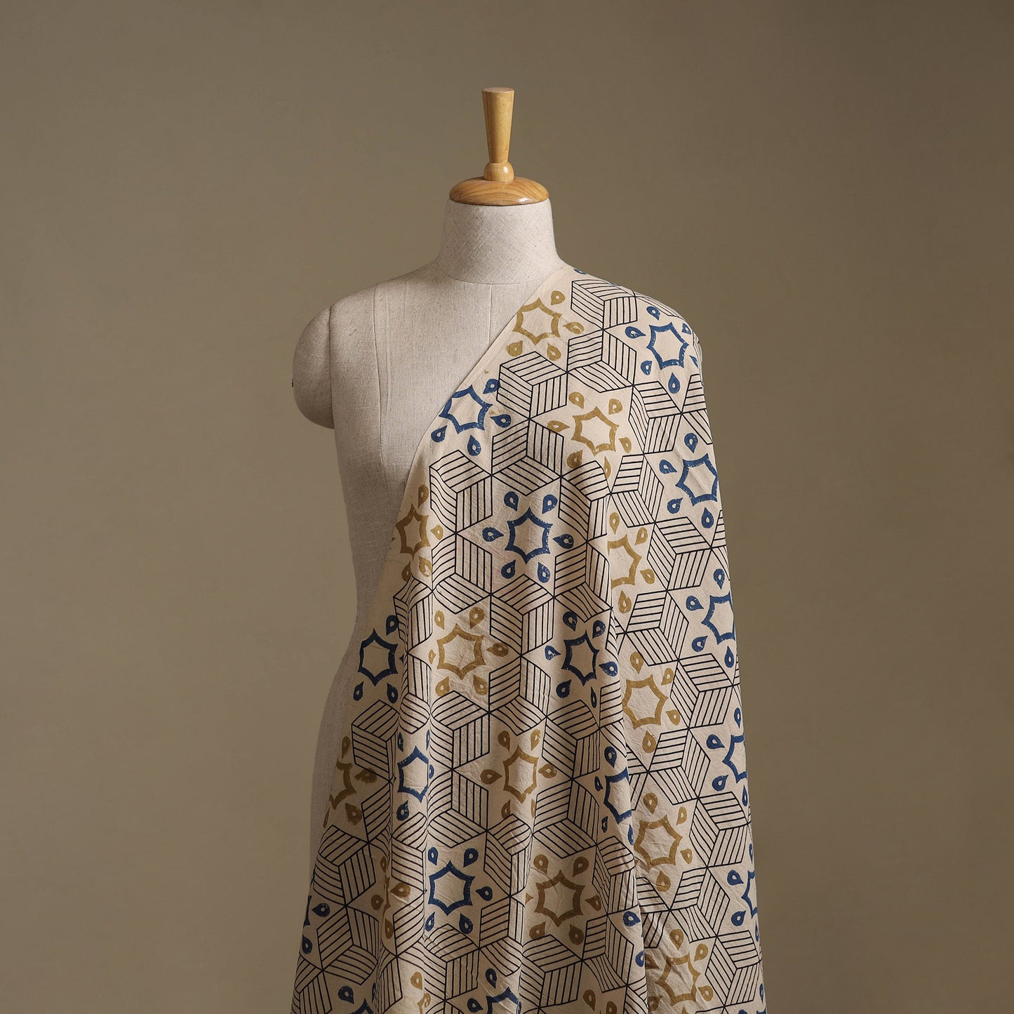 white - Ajrakh Hand Block Print Natural Dyed Cotton Fabric 41