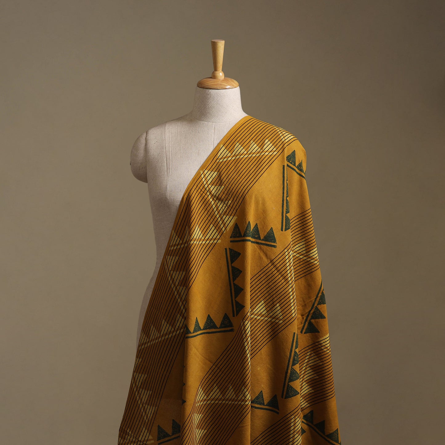 Yellow - Ajrakh Hand Block Print Natural Dyed Cotton Fabric 48