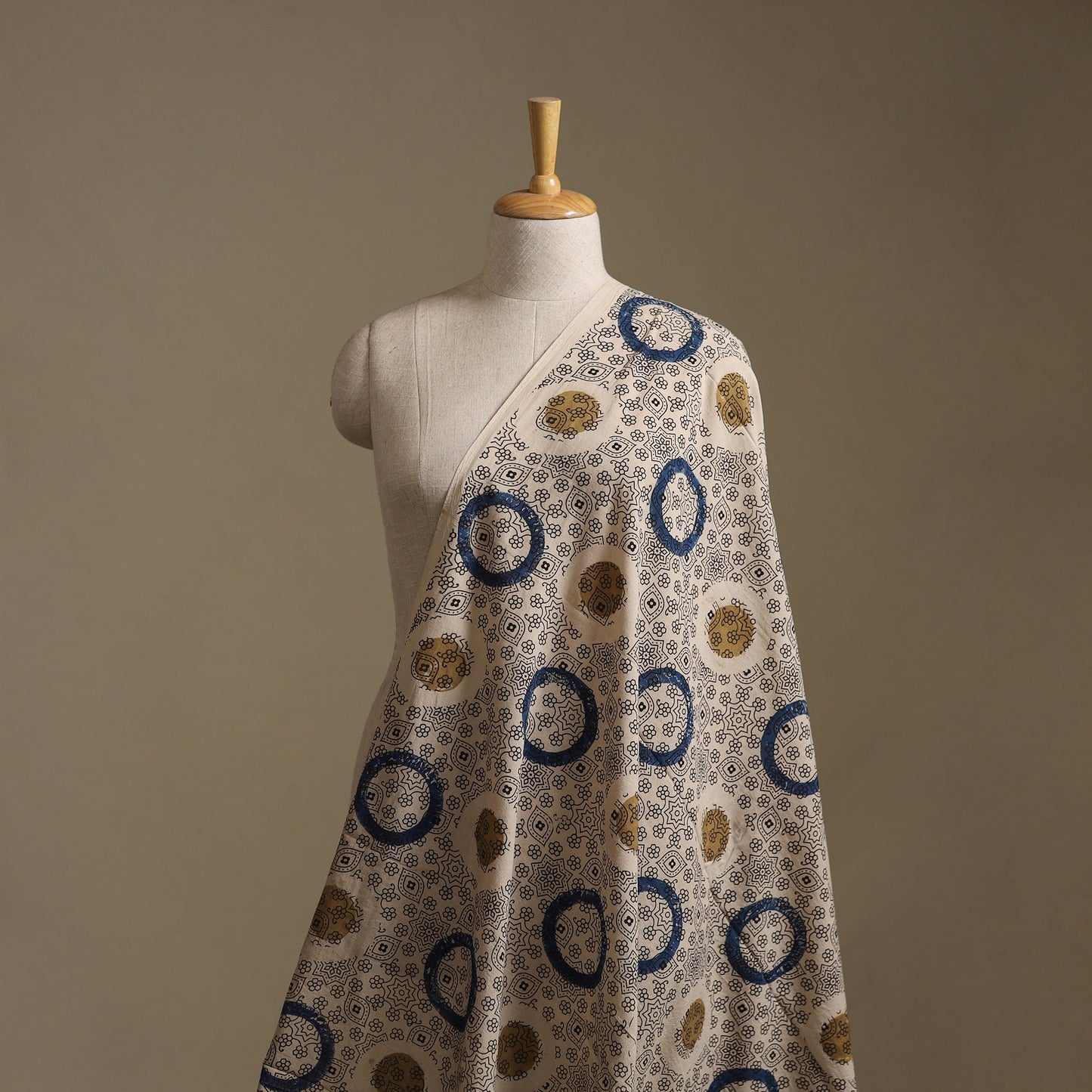 Cream - Ajrakh Hand Block Print Natural Dyed Cotton Fabric 49