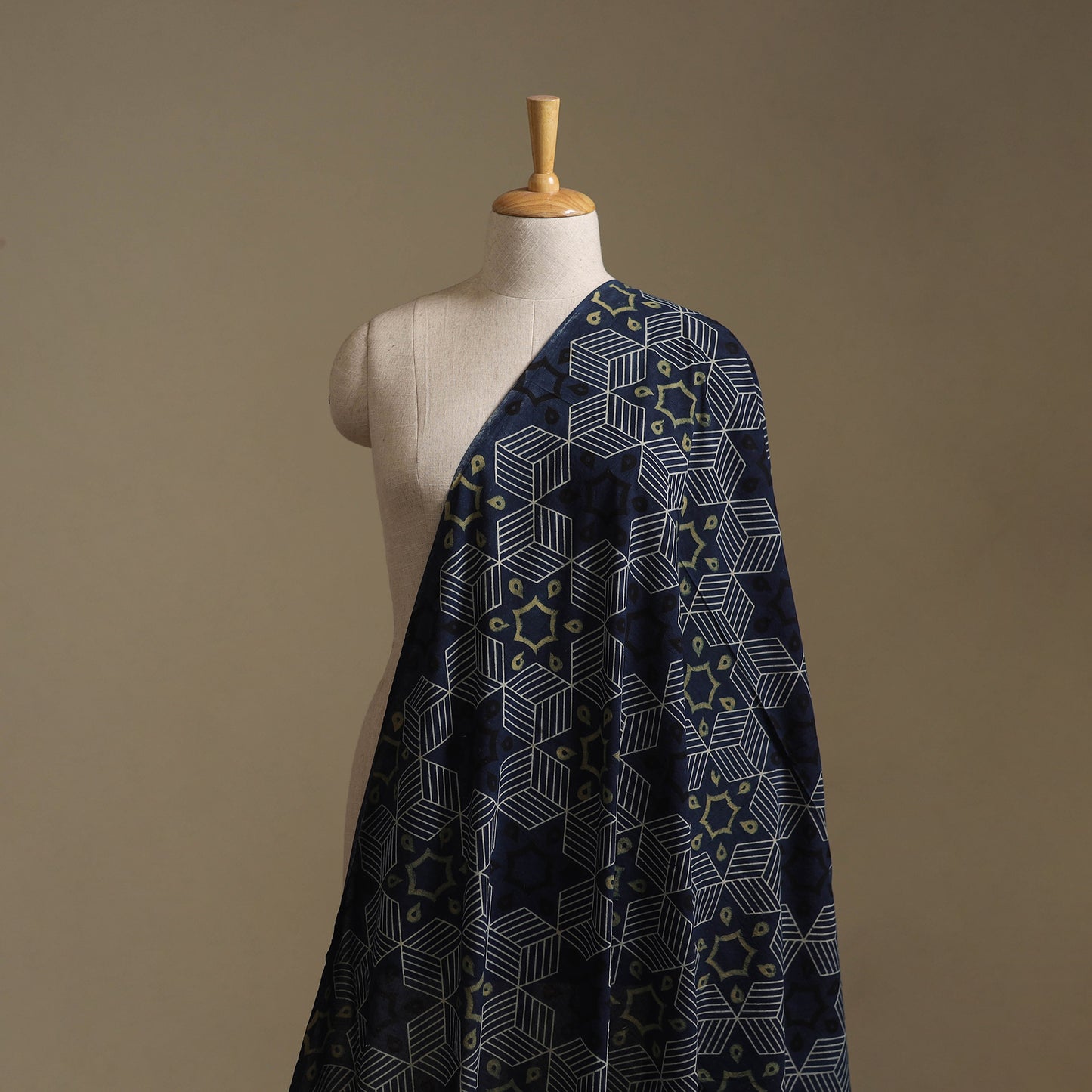 Blue - Ajrakh Hand Block Print Natural Dyed Cotton Fabric 50