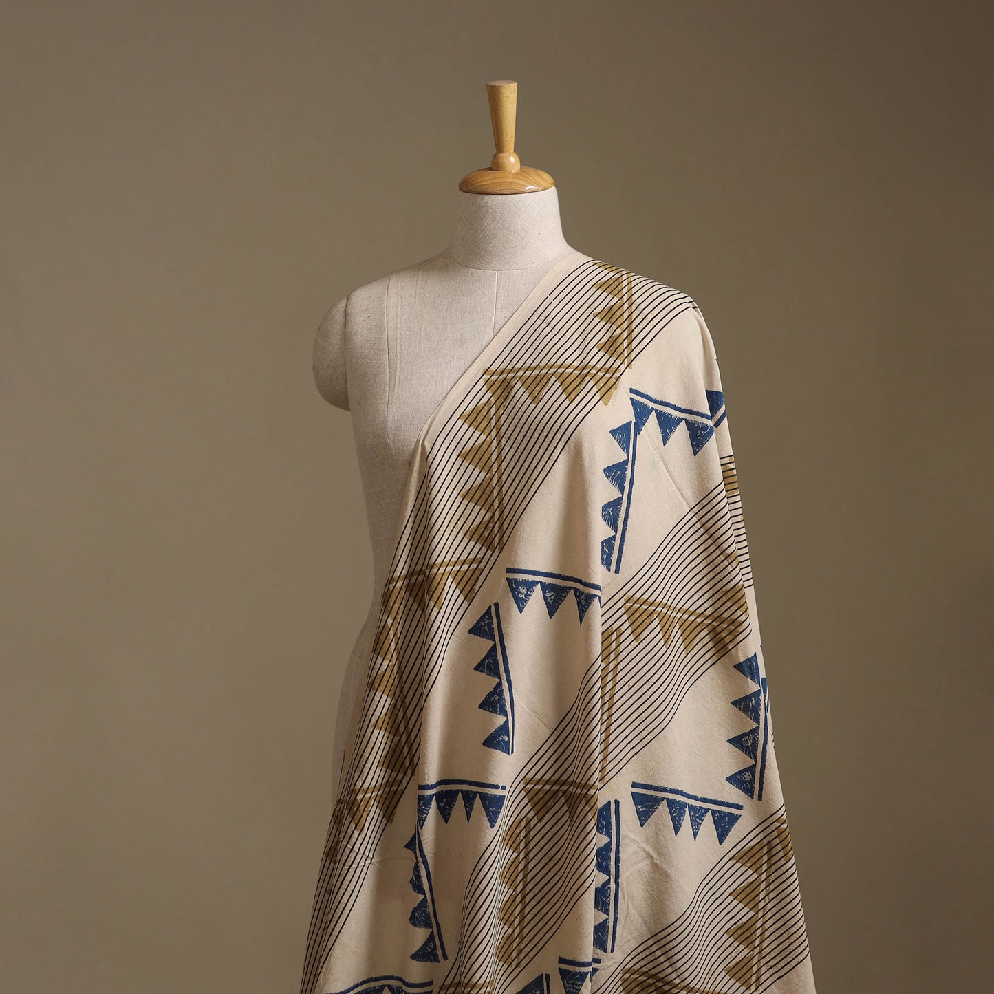 Beige - Ajrakh Hand Block Print Natural Dyed Cotton Fabric 55