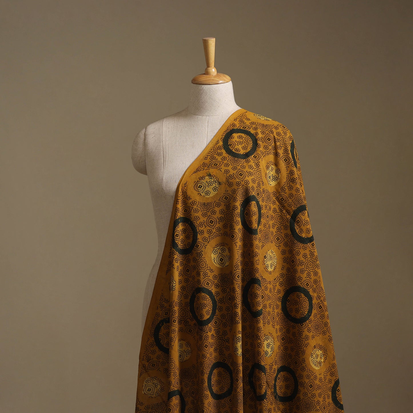 Yellow - Ajrakh Hand Block Print Natural Dyed Cotton Fabric 58