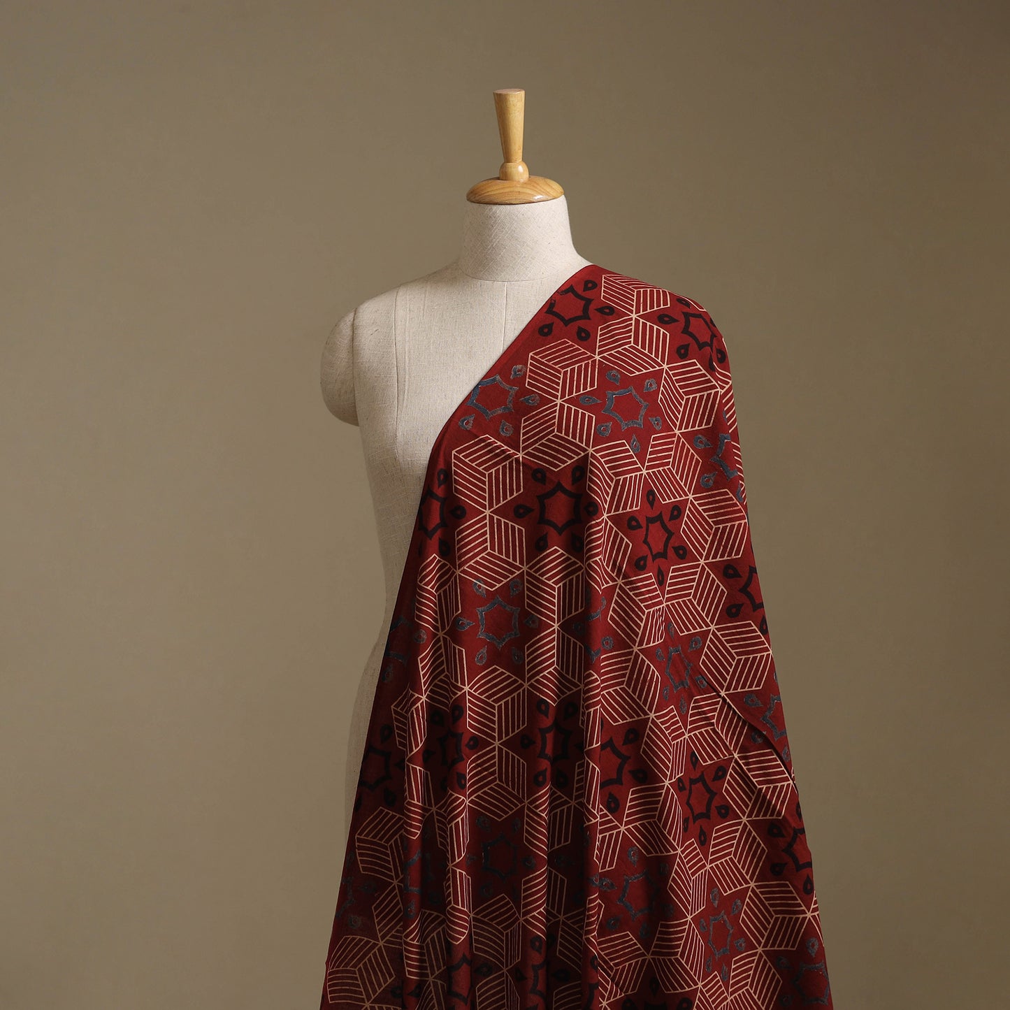 Red - Ajrakh Hand Block Print Natural Dyed Cotton Fabric 56
