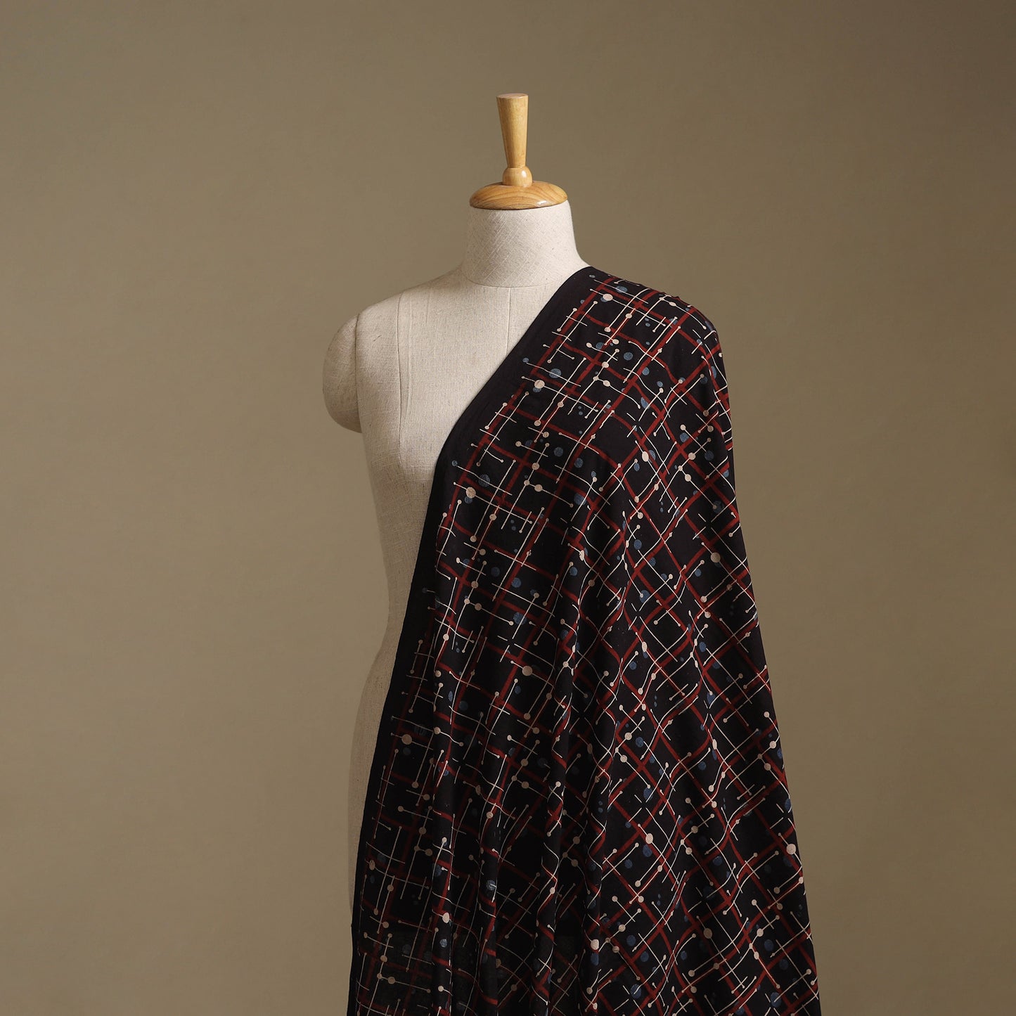 Black - Ajrakh Hand Block Print Natural Dyed Cotton Fabric 65