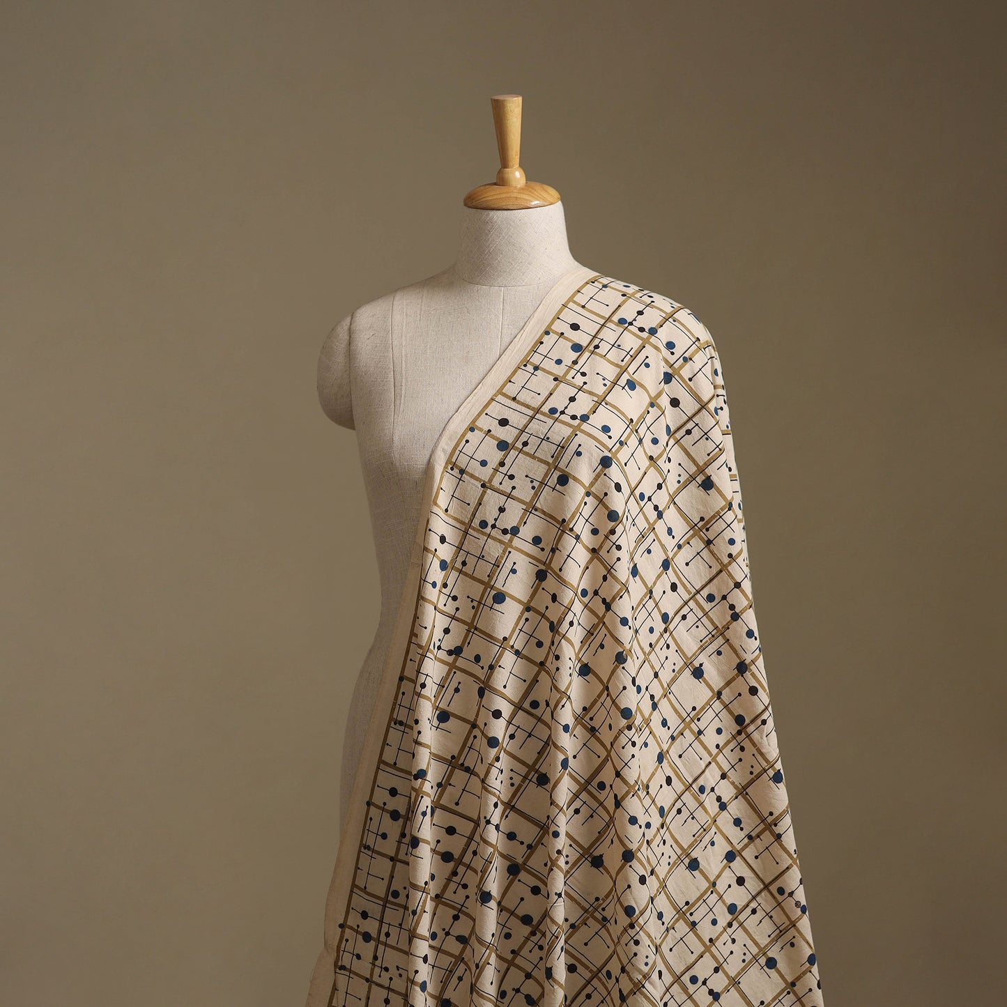 Beige - Ajrakh Hand Block Print Natural Dyed Cotton Fabric 68