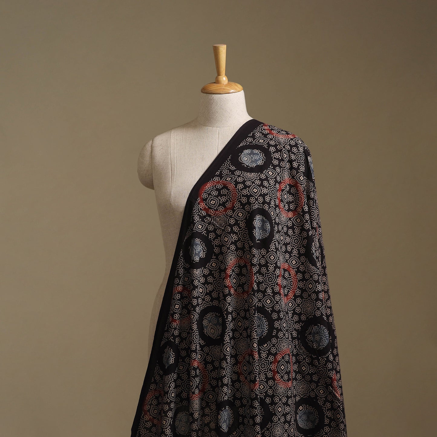 Black - Ajrakh Hand Block Print Natural Dyed Cotton Fabric 74