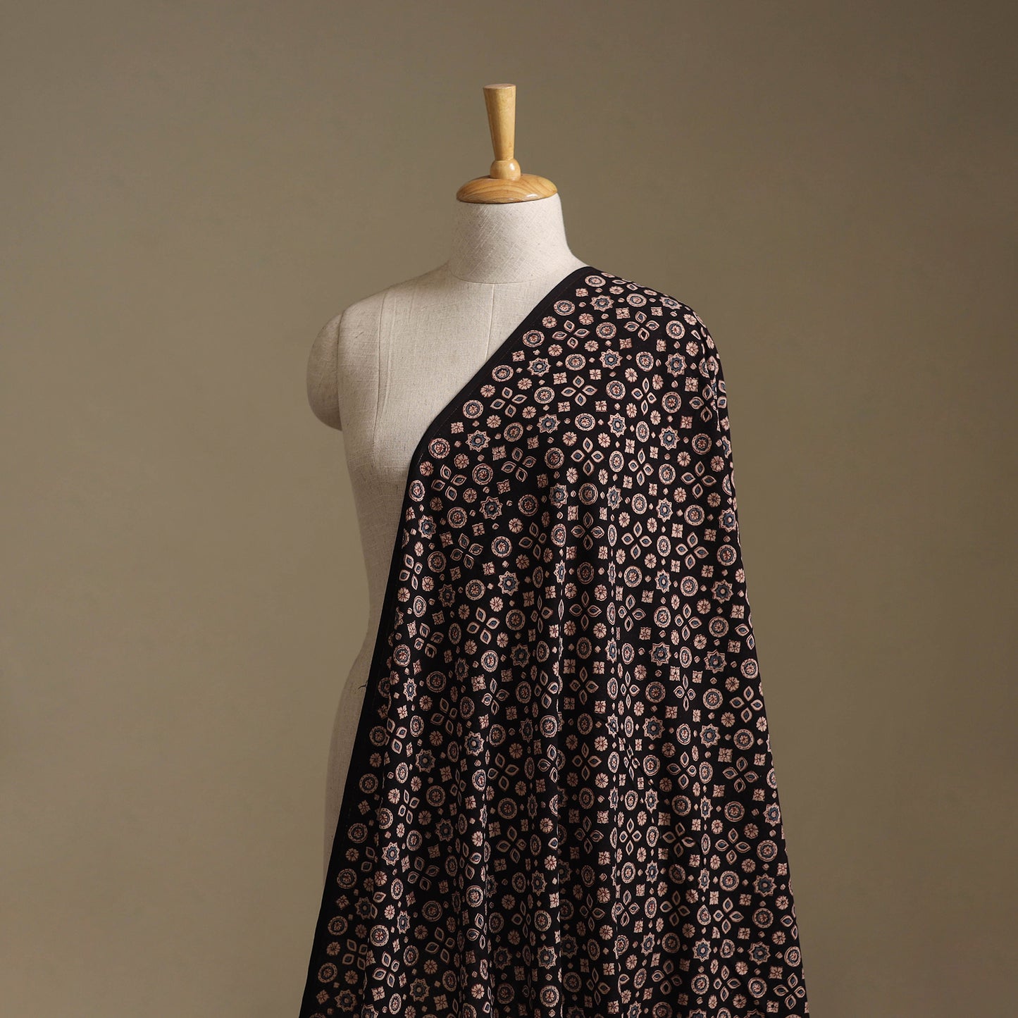 Black - Kutch Hand Block Ajrakh Print Natural Dyed Cotton Fabric 01
