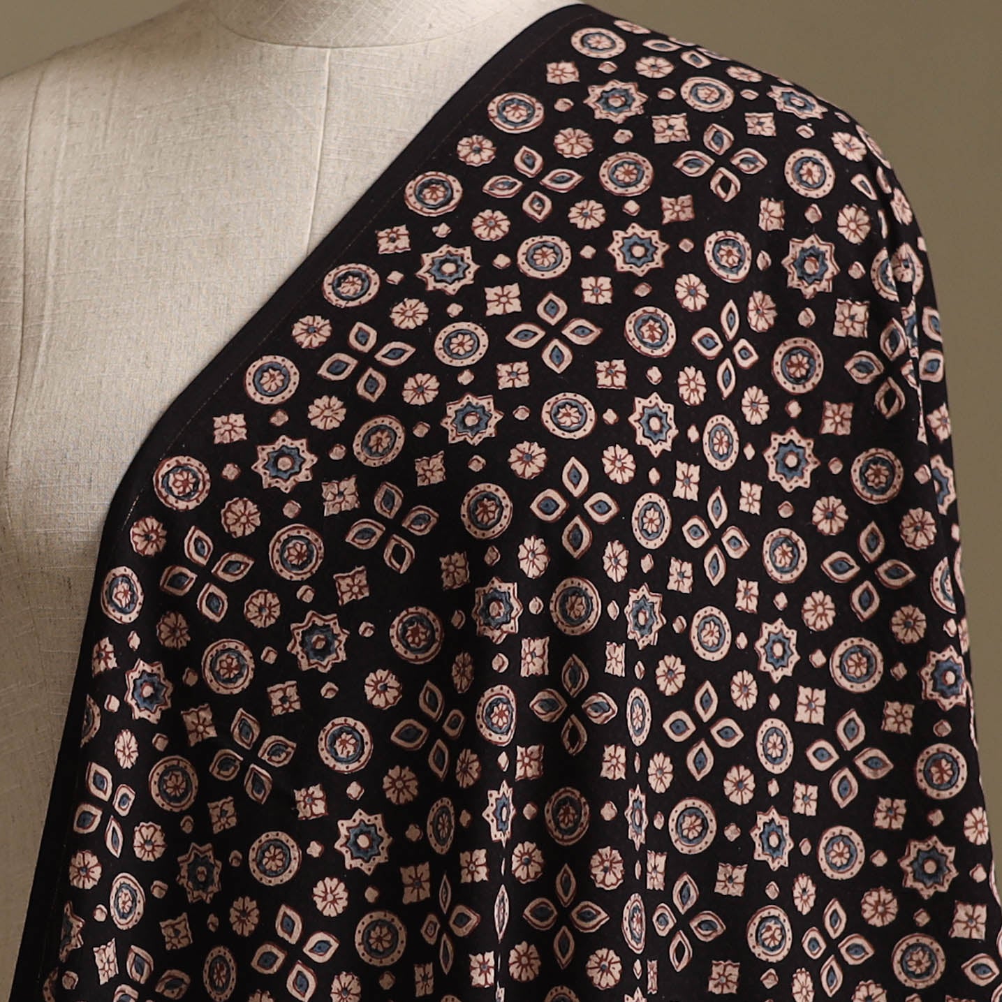 Black - Kutch Hand Block Ajrakh Print Natural Dyed Cotton Fabric 01