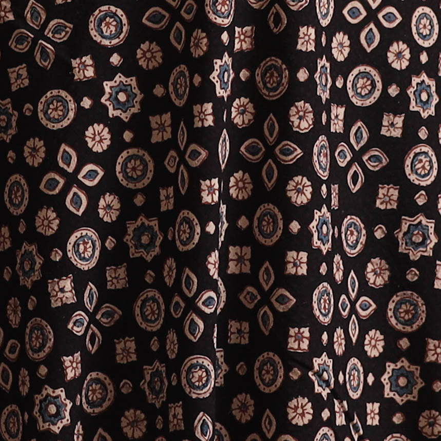 Black - Kutch Hand Block Ajrakh Print Natural Dyed Cotton Fabric 01