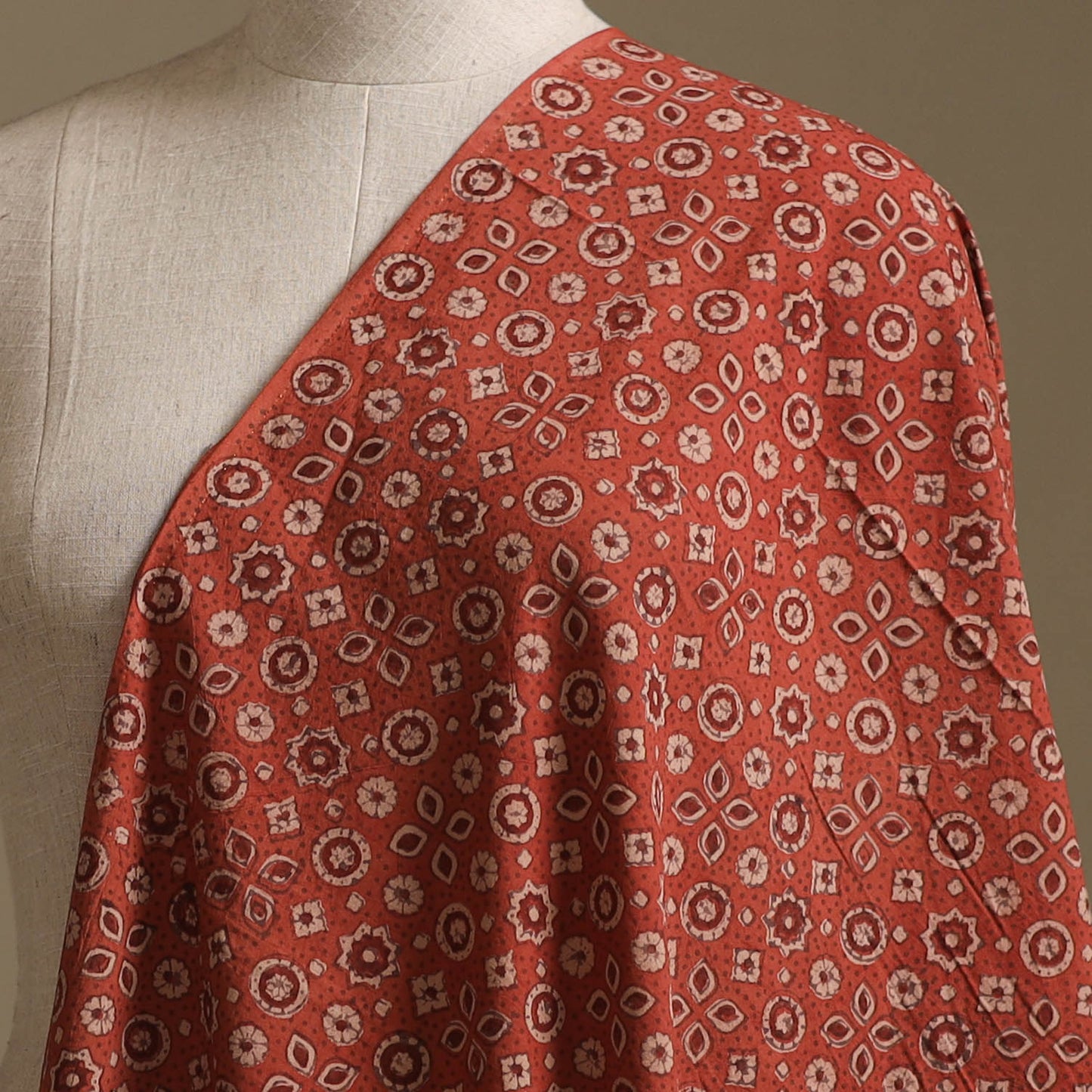 Red - Kutch Hand Block Ajrakh Print Natural Dyed Cotton Fabric 06