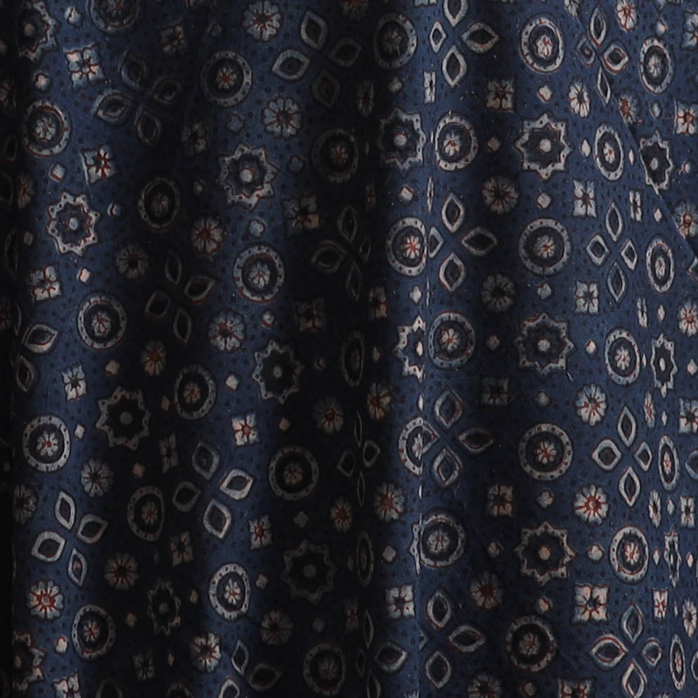 Blue - Kutch Hand Block Ajrakh Print Natural Dyed Cotton Fabric 07