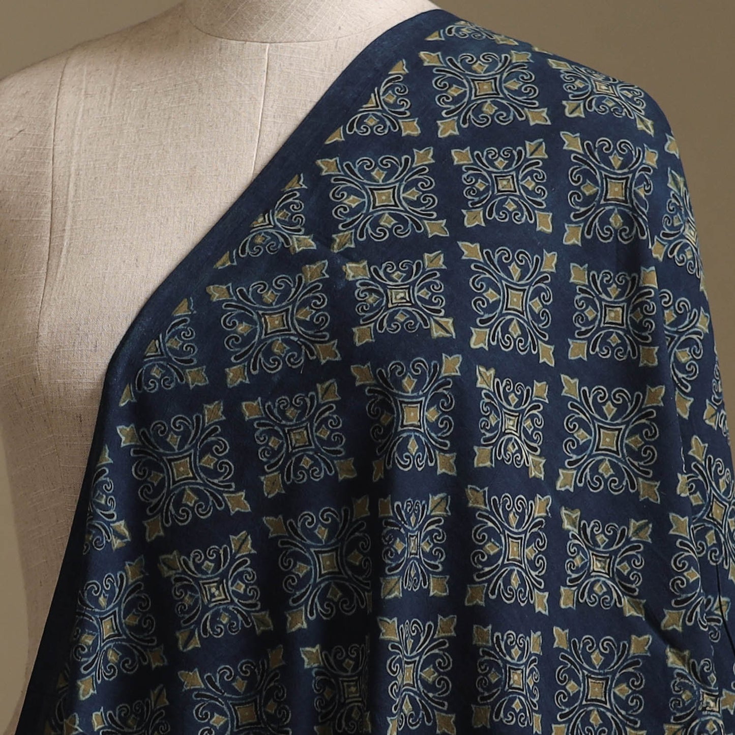 Navy - Kutch Hand Block Ajrakh Print Natural Dyed Cotton Fabric 08