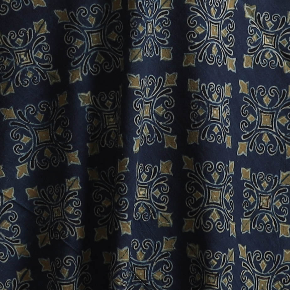 Navy - Kutch Hand Block Ajrakh Print Natural Dyed Cotton Fabric 08