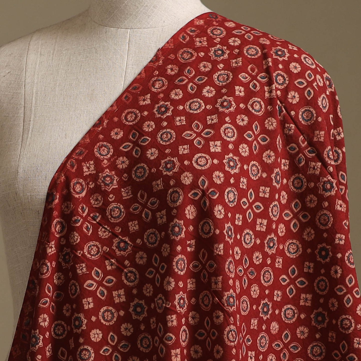 Red - Kutch Hand Block Ajrakh Print Natural Dyed Cotton Fabric 09