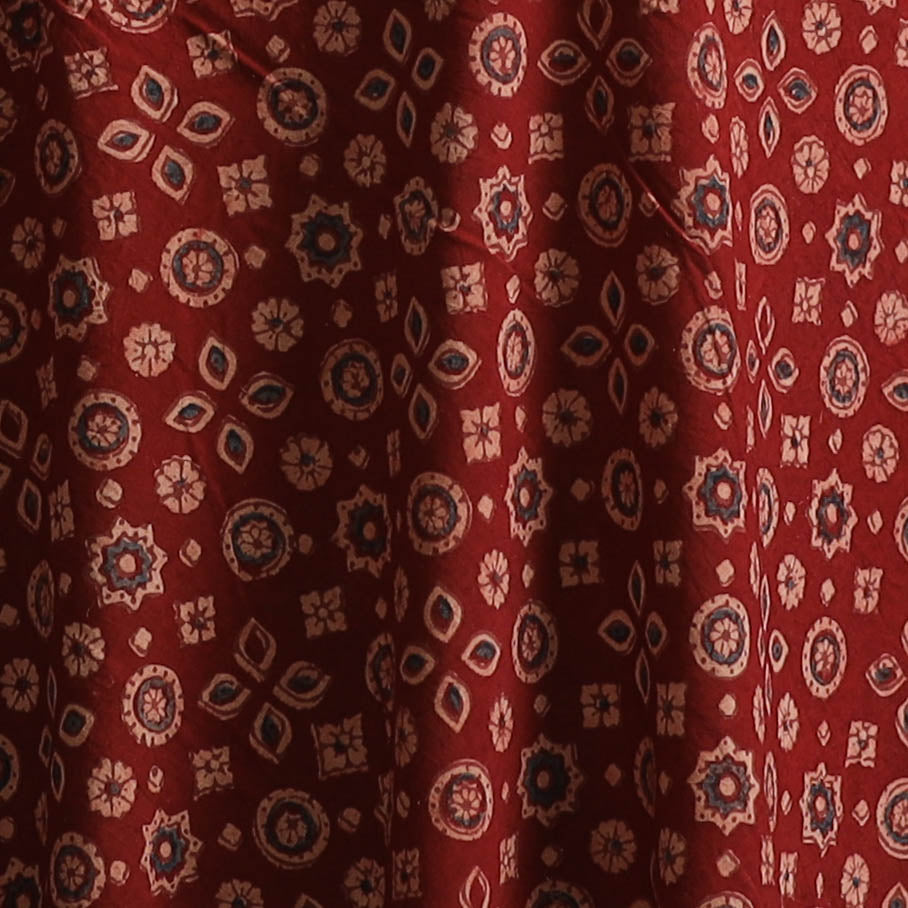 Red - Kutch Hand Block Ajrakh Print Natural Dyed Cotton Fabric 09