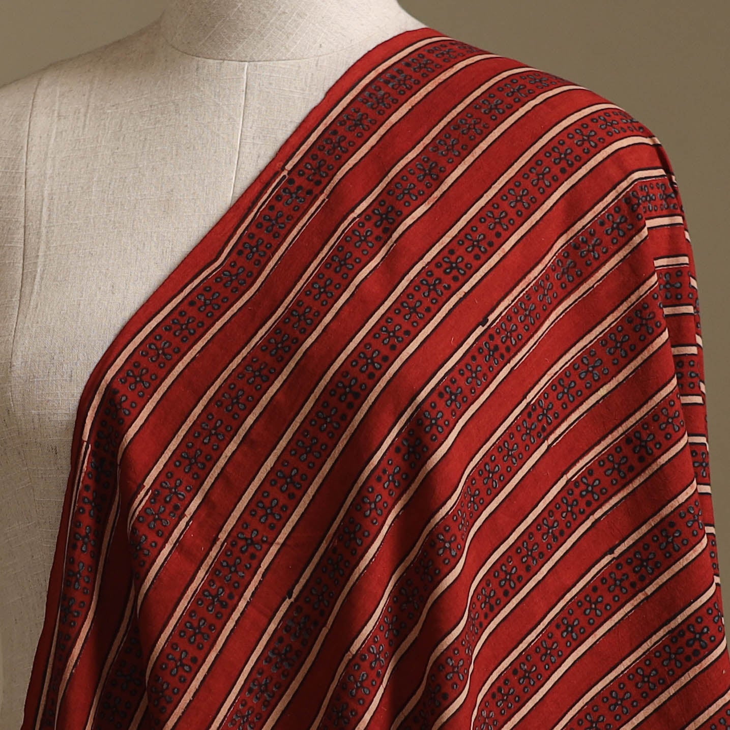 Red - Kutch Hand Block Ajrakh Print Natural Dyed Cotton Fabric 10