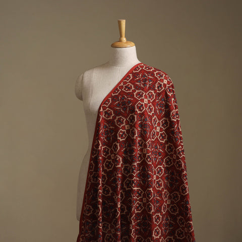 Red - Kutch Hand Block Ajrakh Print Natural Dyed Cotton Fabric 12