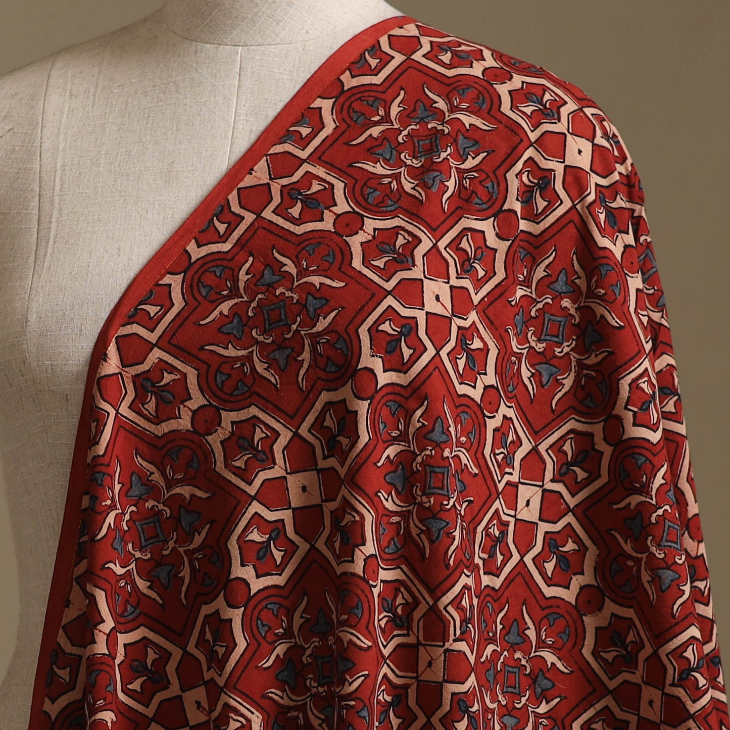 Red - Kutch Hand Block Ajrakh Print Natural Dyed Cotton Fabric 12