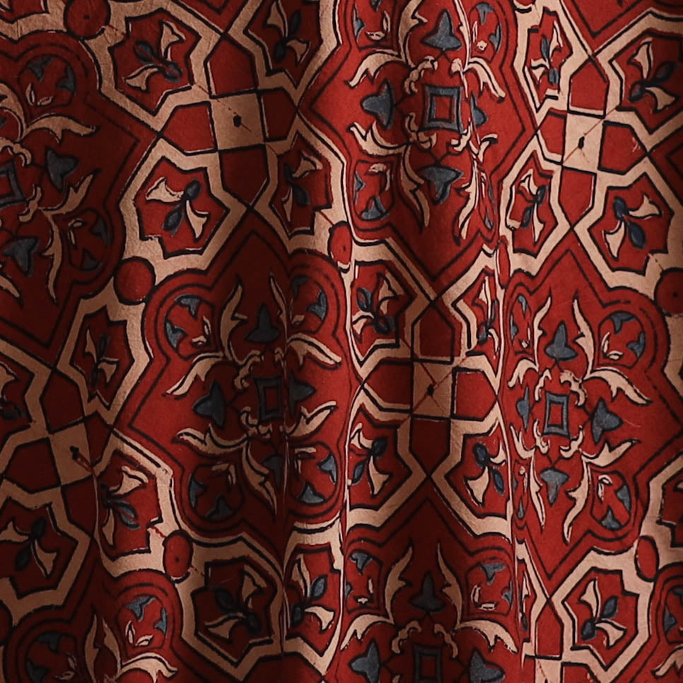 Red - Kutch Hand Block Ajrakh Print Natural Dyed Cotton Fabric 12