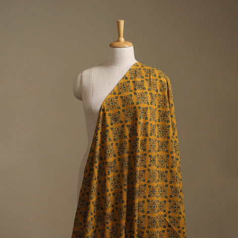 Yellow - Kutch Hand Block Ajrakh Print Natural Dyed Cotton Fabric 14