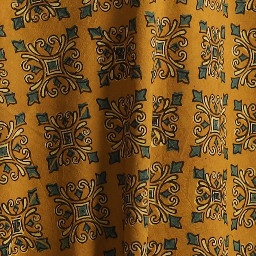 Yellow - Kutch Hand Block Ajrakh Print Natural Dyed Cotton Fabric 14