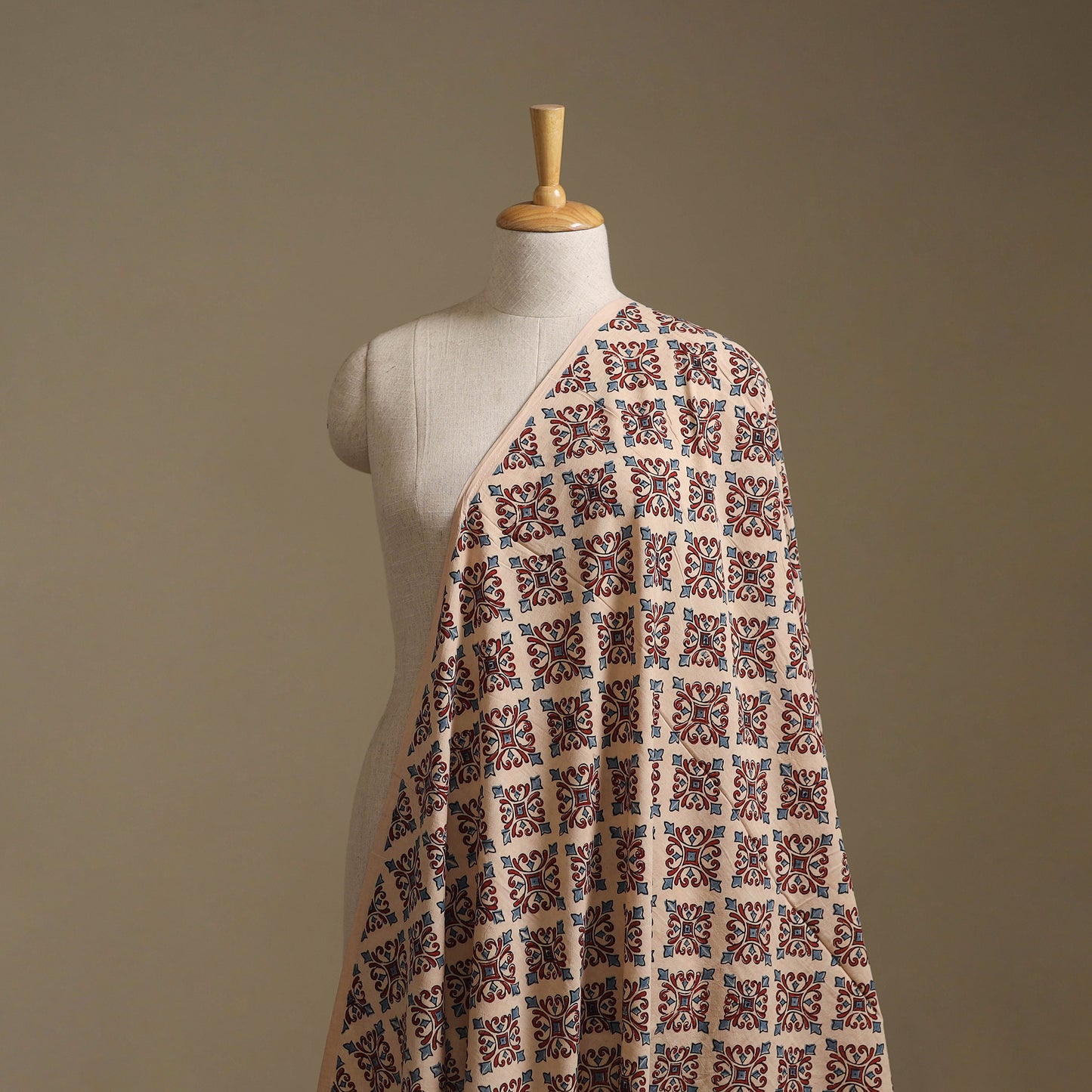 Beige - Kutch Hand Block Ajrakh Print Natural Dyed Cotton Fabric 17