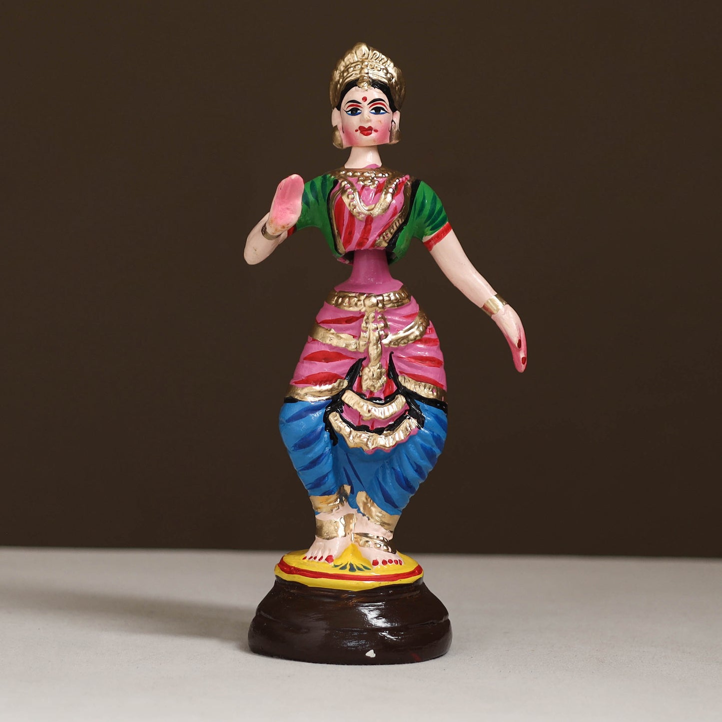 Thanjavur Thalaiyatti Bommai Handpainted Bobble Head Bharatanatyam Dancing Doll 07