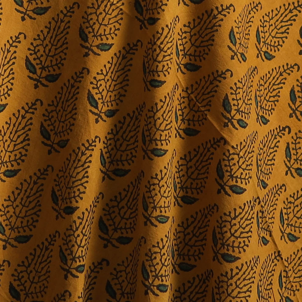 Yellow - Kutch Hand Block Ajrakh Print Natural Dyed Cotton Fabric 23