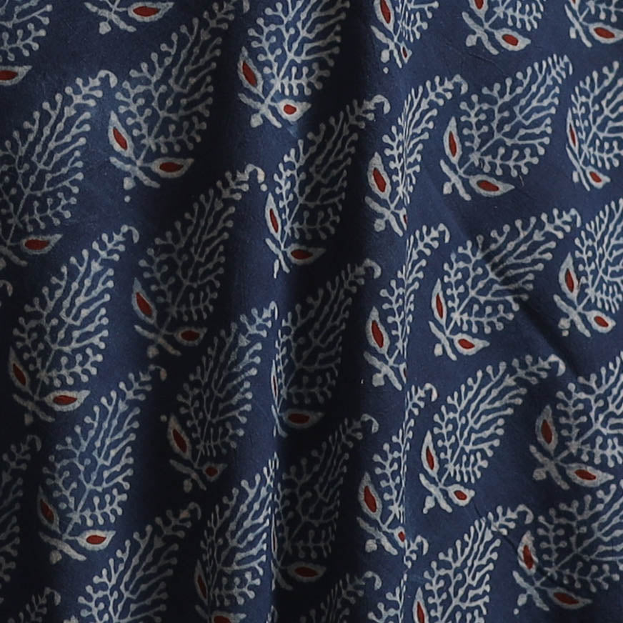 Blue - Kutch Hand Block Ajrakh Print Natural Dyed Cotton Fabric 27