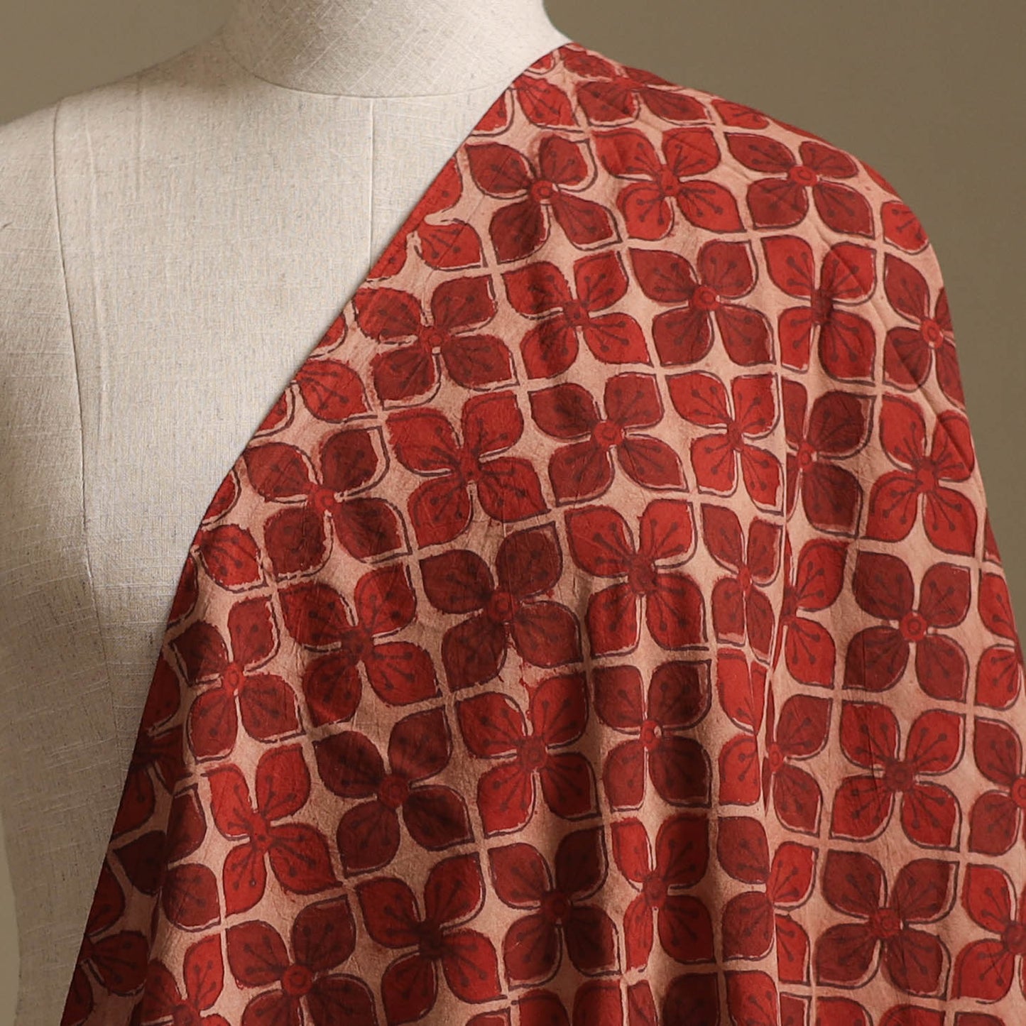 Red - Kutch Hand Block Ajrakh Print Natural Dyed Cotton Fabric 34