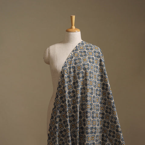 Gray - Kutch Hand Block Ajrakh Print Natural Dyed Cotton Fabric 38