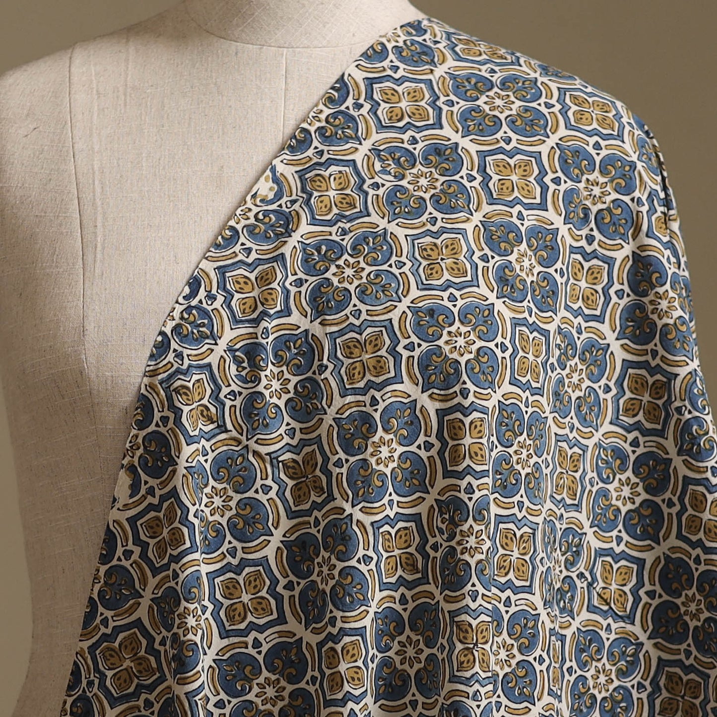 Gray - Kutch Hand Block Ajrakh Print Natural Dyed Cotton Fabric 38