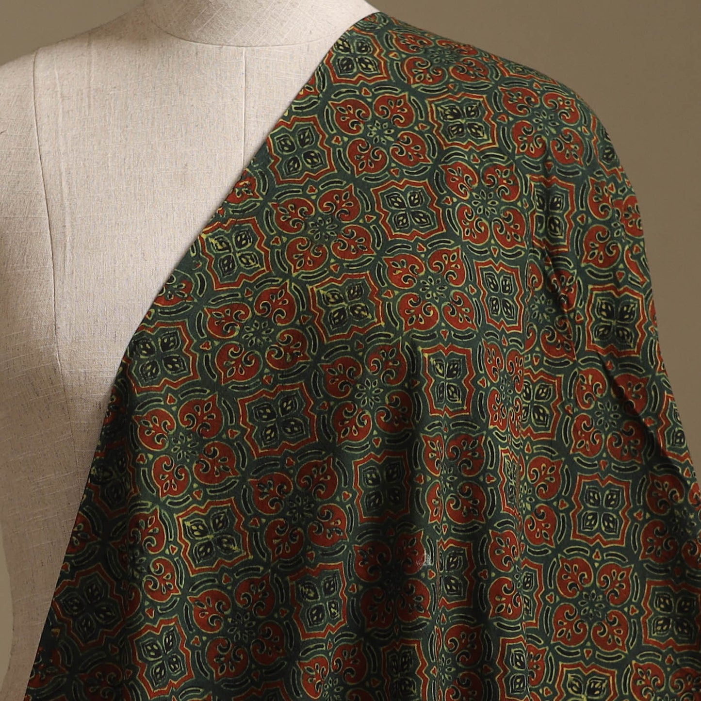 Green -Kutch Hand Block Ajrakh Print Natural Dyed Cotton Fabric 41
