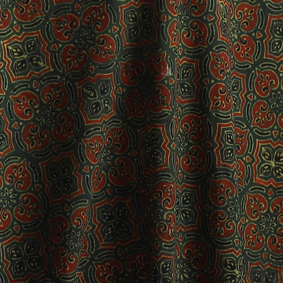Green -Kutch Hand Block Ajrakh Print Natural Dyed Cotton Fabric 41