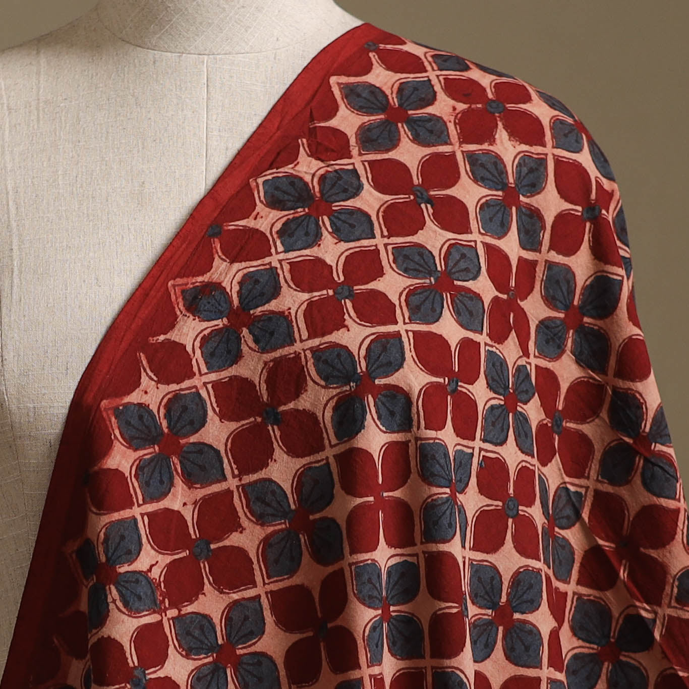 Red - Kutch Hand Block Ajrakh Print Natural Dyed Cotton Fabric 47
