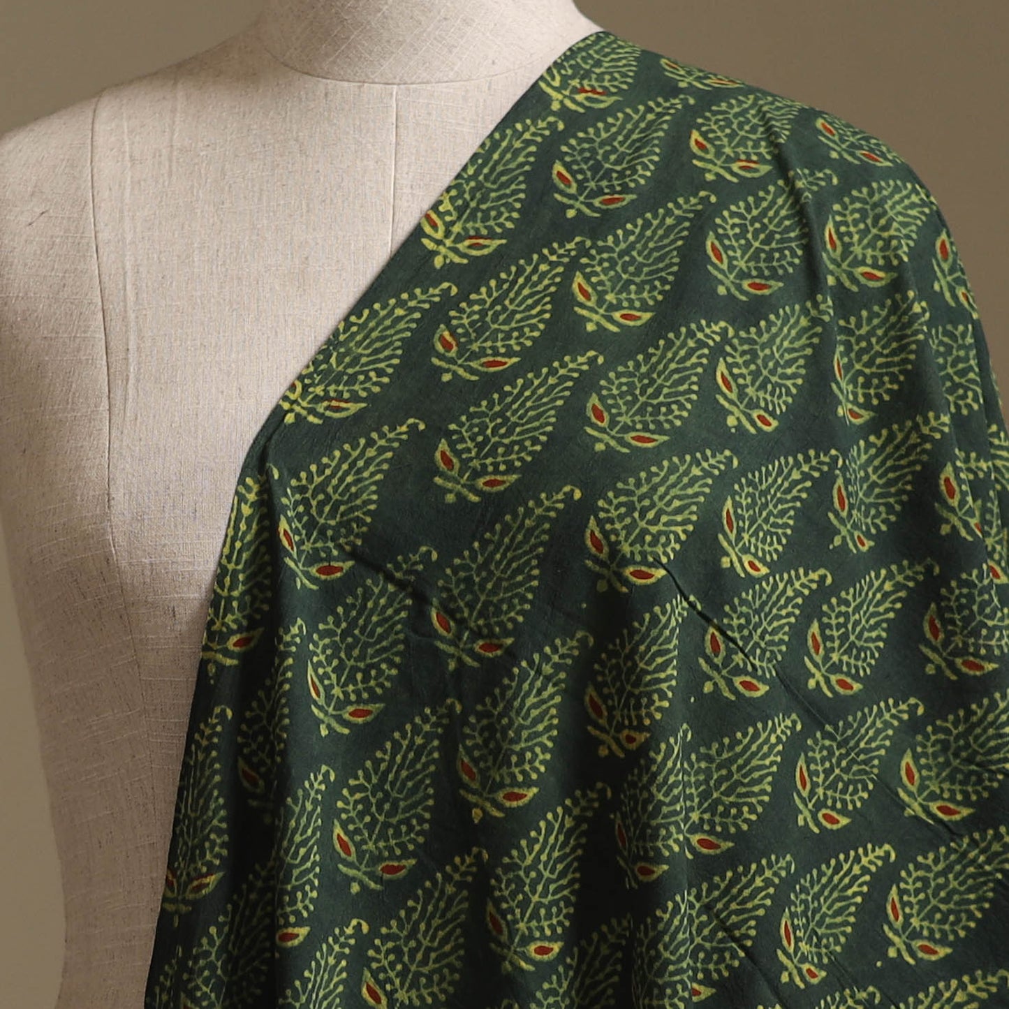 Green - Kutch Hand Block Ajrakh Print Natural Dyed Cotton Fabric 51