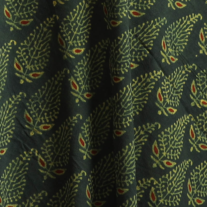 Green - Kutch Hand Block Ajrakh Print Natural Dyed Cotton Fabric 51