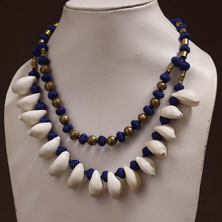 Tribal Odisha Dokra Thread & Shell Work Handmade Necklace 01